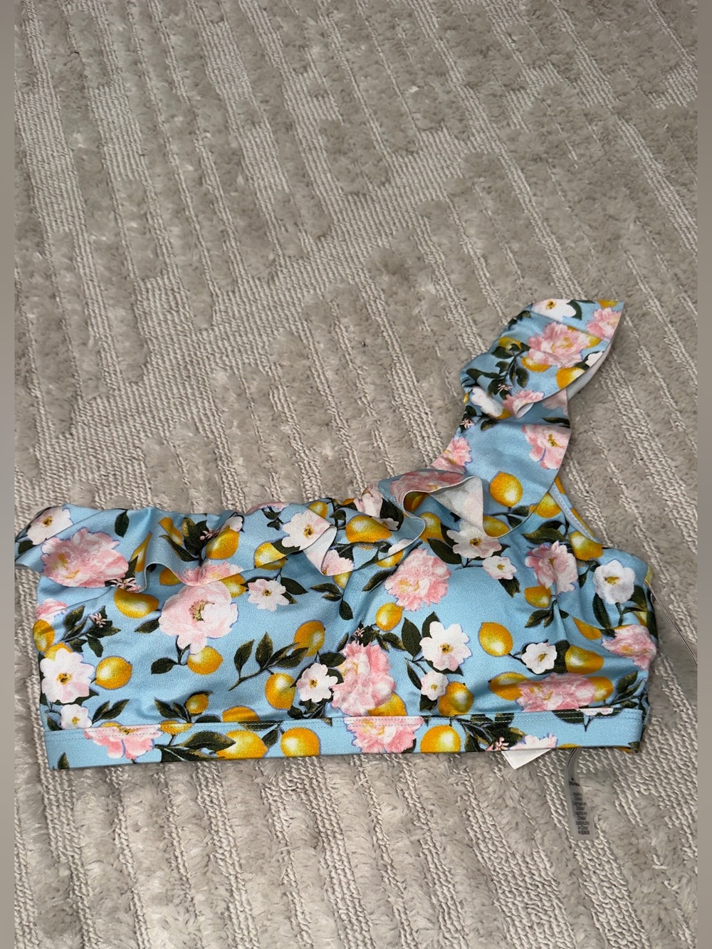 Victoria's Secret One-Shoulder Floral Lemon Bikini Top in Light Blue